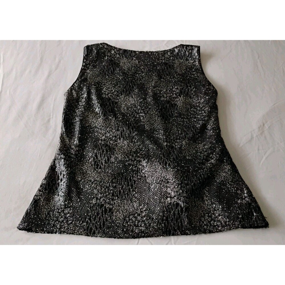 Elie Tahari Textured Sequin Blouse Bow V Neck Sleeveless Blend Party Cocktail S - Picture 6 of 12